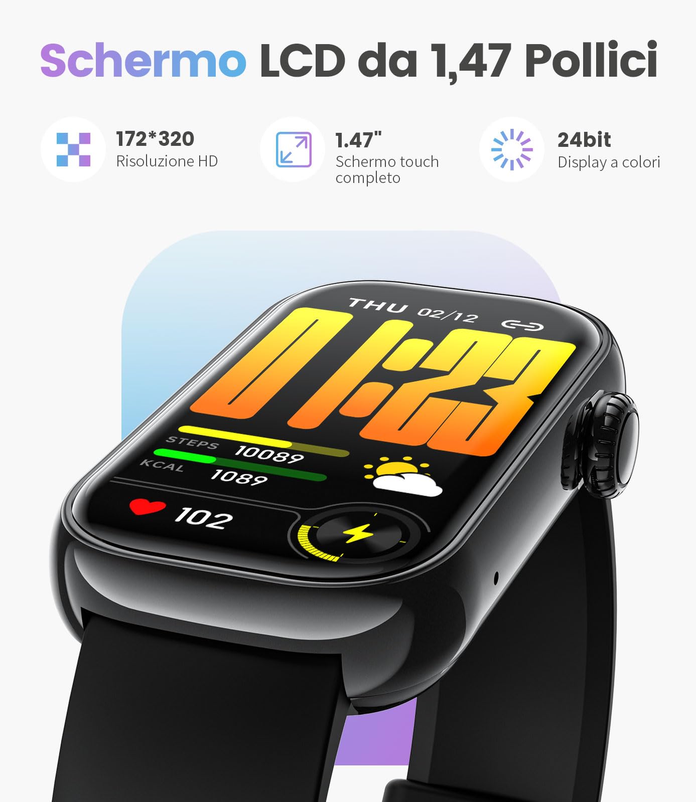 LIGE Smartwatch Uomo Donna(2 cinturini),Contapassi/Cardiofrequenzimetro/Sonno,Contapassi Assistente Vocale, 1.47" Fitness Tracker, IP68 Smart Watch Android iOS,Nero