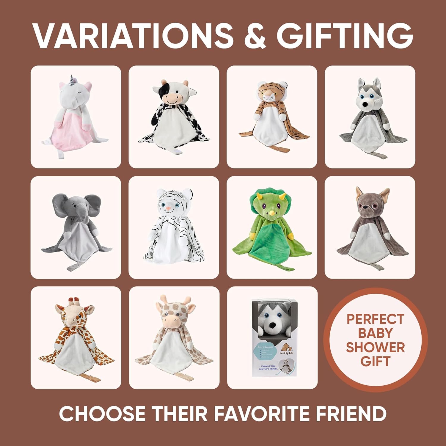 Love By Emi 4 in 1 Baby Lullaby Sleep Soother Toy - Stuffed Animal Sound Machine & Pacifier Holder | Heartbeat White Noise & Music | Plush Bulldog Lovey Sleep Aid Security Blanket (0-3 Years)