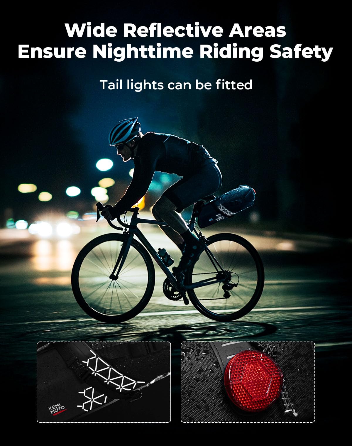 Borsa Da Sella Bici KEMIMOTO 15L Impermeabile - Per MTB, Strada, Con Riflettenti, Senza Portapacchi - Foto 7