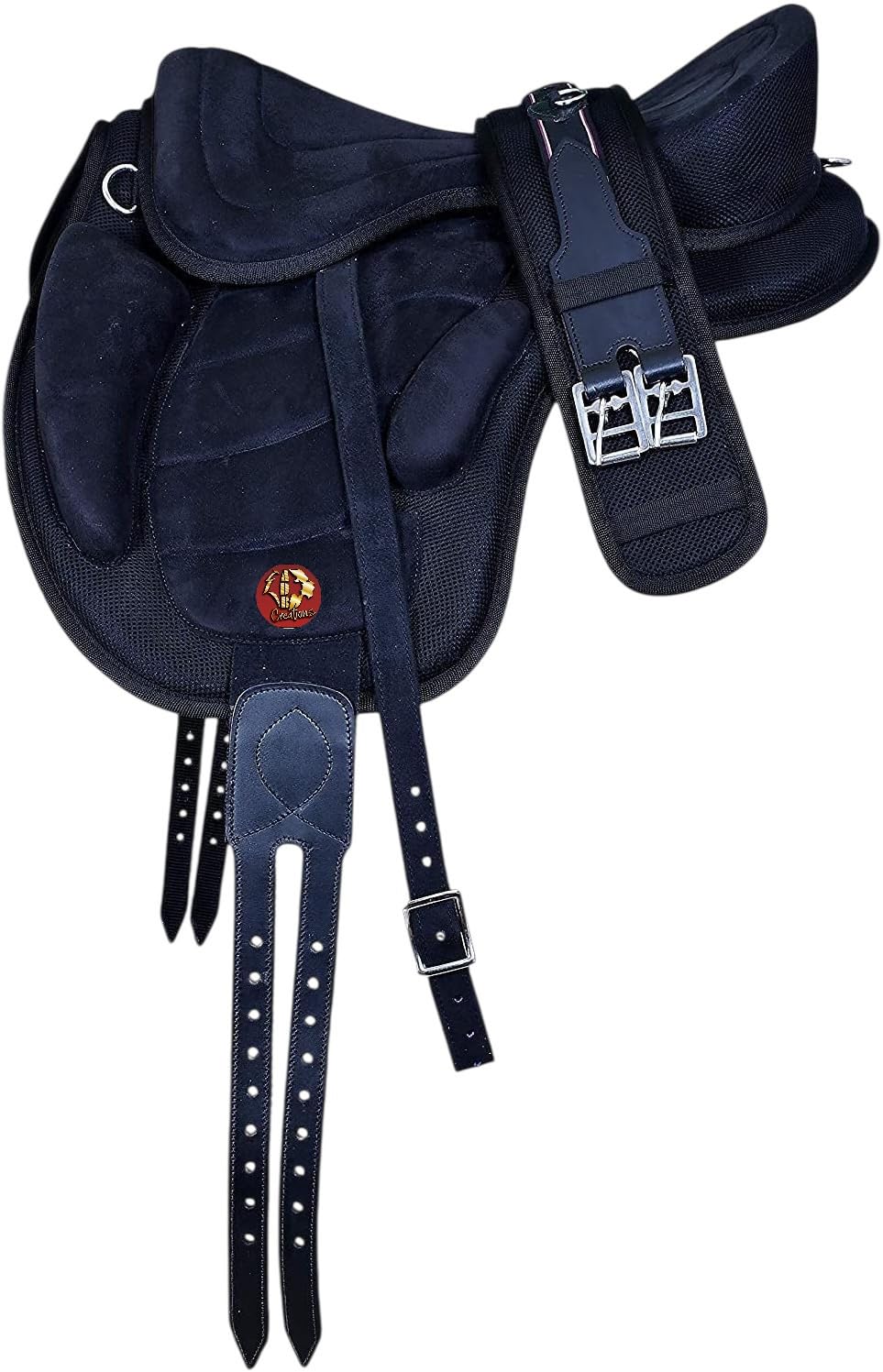 ADB CREATIONS All Purpose Pony and Adult Synthetic Treeless Freemax English Horse Saddles Size with Matching Girth & Aluminum Stirrups 10 to 18 Inch Seat (Black, 12.5" Inch)