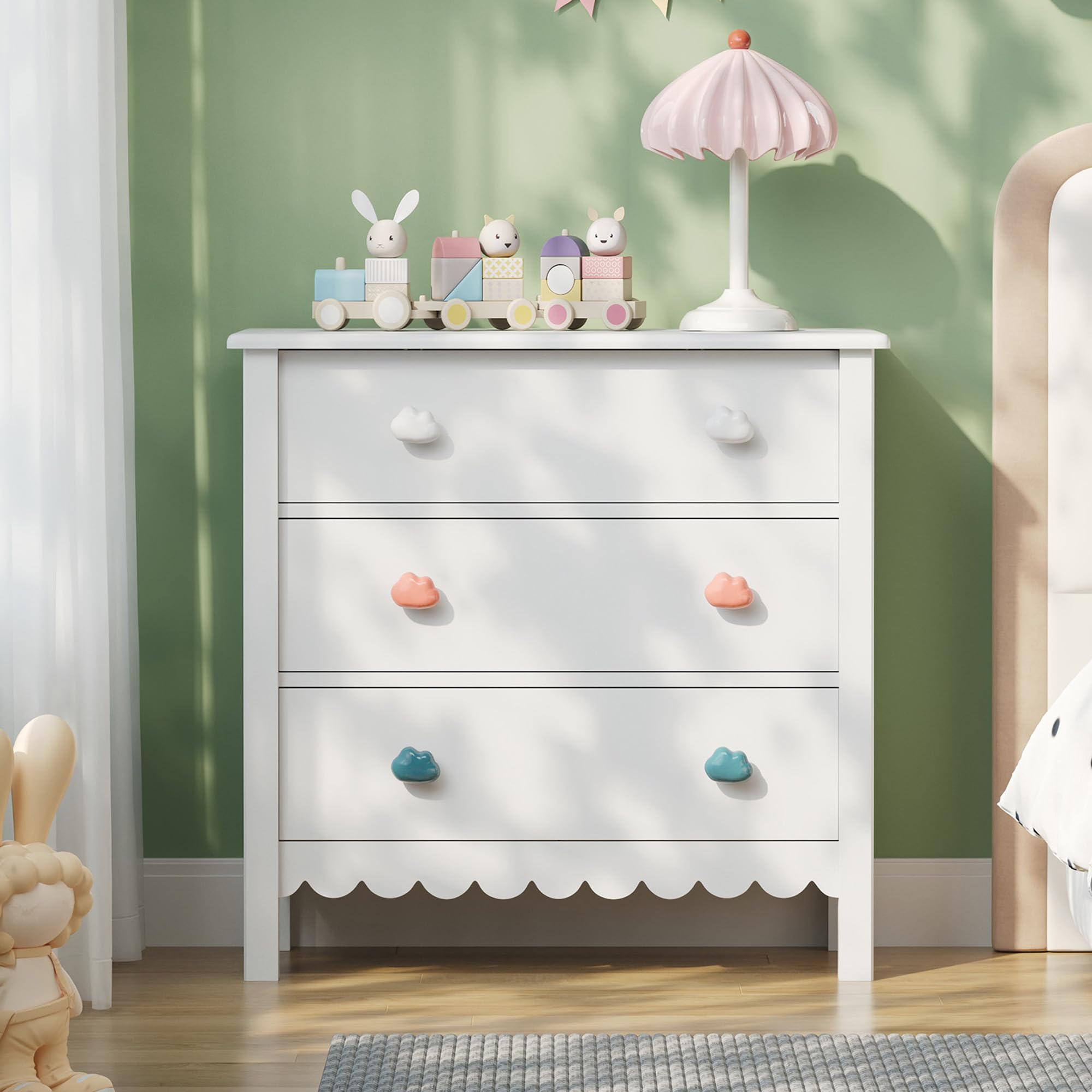 Amazon.com: FUNKOCO 3 Drawer Dresser for Bedroom, Small White Drawer Dresser with Colorful Cloud Handle, Chest of Drawers for Bedroom,Cute Scalloped Nightstand for Living Room, Entryway and Hallway : Home & Kitchen Amazon.com: FUNKOCO 3 Drawer Dresser for Bedroom, Small White Drawer Dresser with Colorful Cloud Handle, Chest of Drawers for Bedroom,Cute Scalloped Nightstand for Living Room, Entryway and Hallway : Home & Kitchen