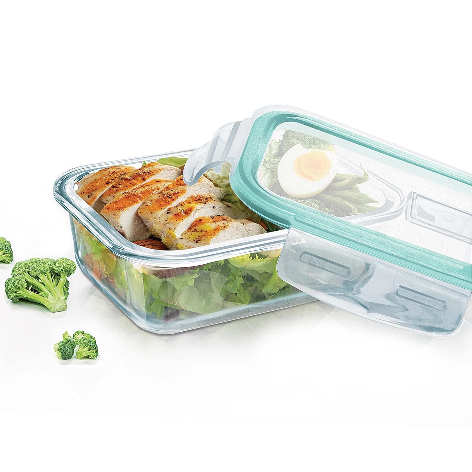 FINSTER Glass Premium Lunch Food Storage Containers with Air Vent Lid, 1000ml, Set of 2, Transparent, Healthy Office 2 Compartment Meal Box for Man & Women, Microwave, Oven, Dishwasher & Freezer Safe - Image 3 thumbnail