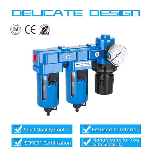 Miniatura 6 de NANPU Sistema de secado de aire NPT de 12" - Filtros de aire dobles, combo de regulador de presión de aire - Drenaje manual, cuenco de polietileno -