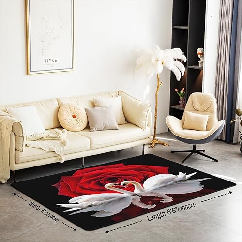 Miniatura 2 de Erosebridal Alfombra romántica de cisne con diseño de rosas rojas y blancas de 5 x 7 pulgadas, diseño romántico de pájaros y animales salvajes, para