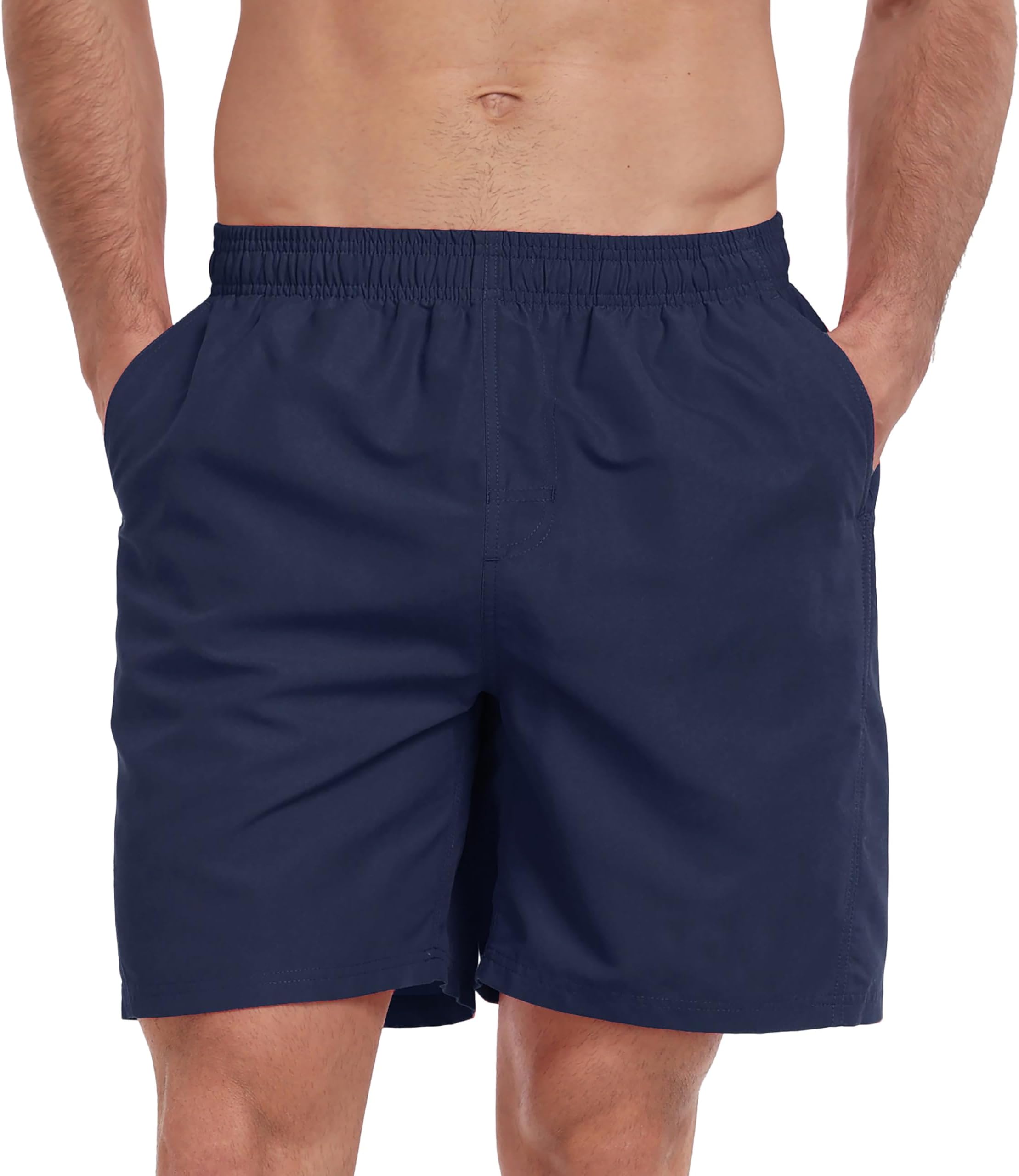 Men's Solid Swim Board Shorts with Mesh Liner, Elastic Waistband Swim Trunks with Two Side Pockets for Adult