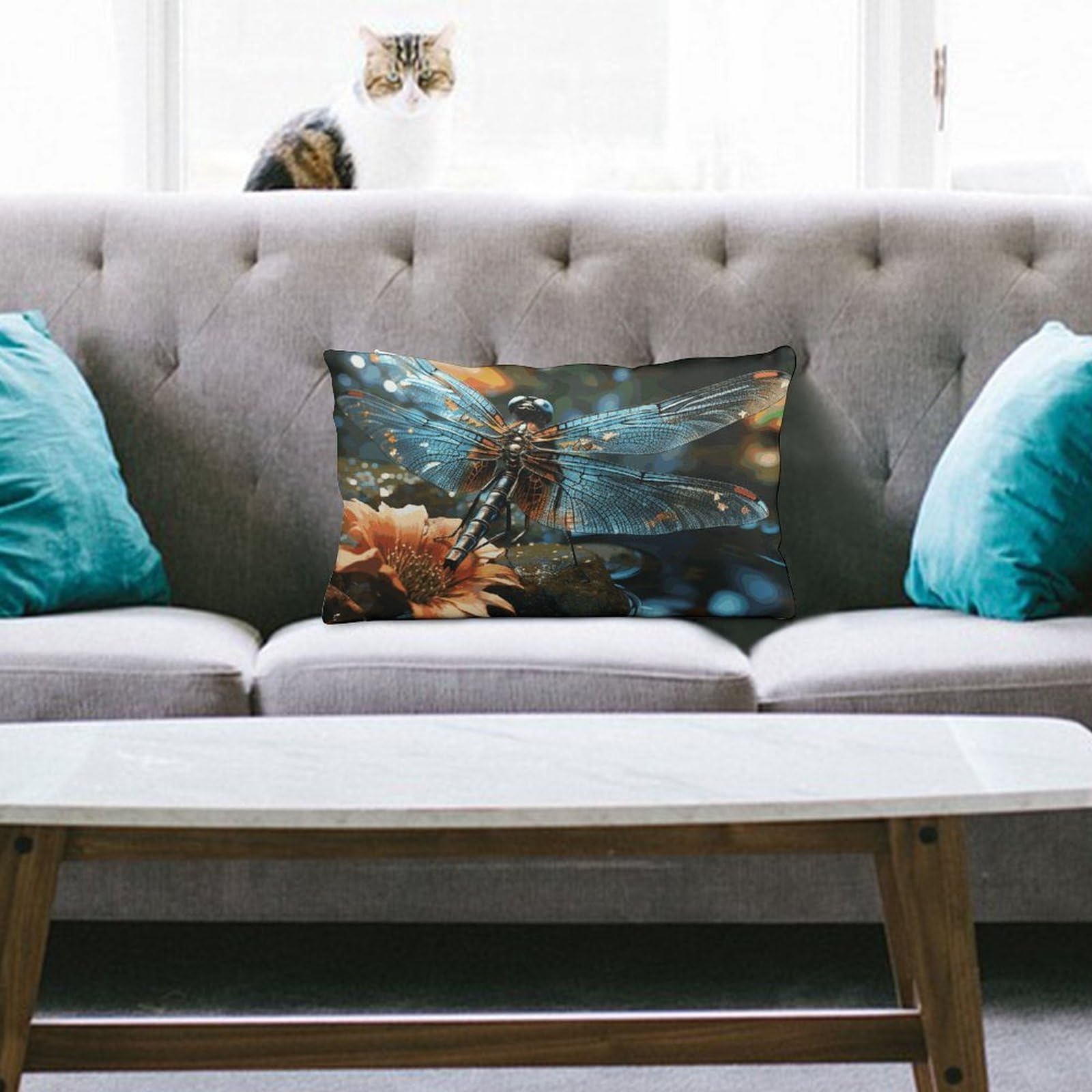 NTVOWPZO Decoration Throw Pillow Covers 8"x12" Pillowcases Covers Dragonfly Flying on The Pond Soft Pillowcases Modern Farmhouse Home Decor Sofa Cushions Covers for Couch Bed Living Room