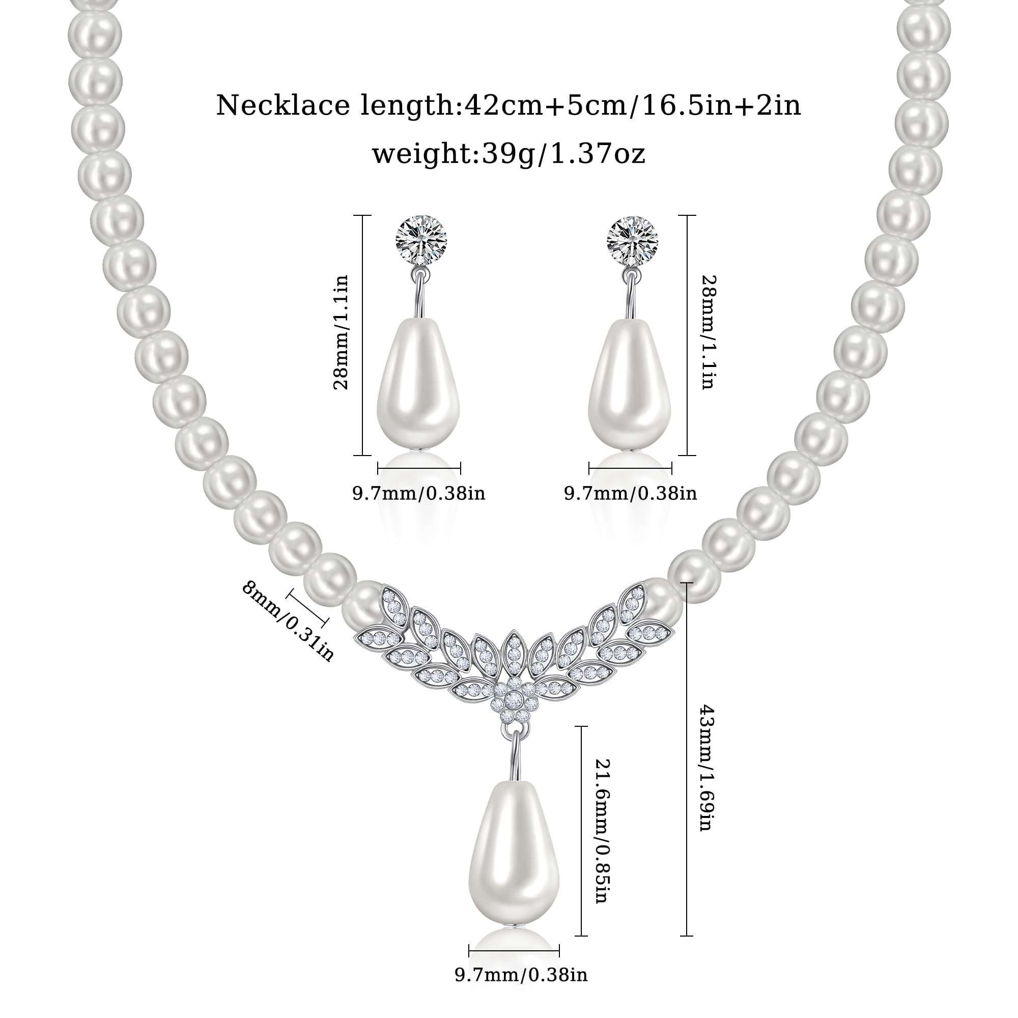 conjuntos de joyería de perlas para las mujeres, collar de perlas de imitación y pendientes de pulsera conjunto de capas collar de perlas de 1920 Joyería de la boda de Juegos