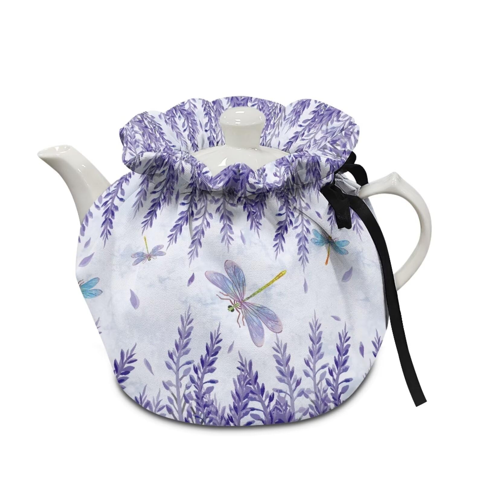 Freewander Teapots Dust Cover Insulated Breakfast Pot Cover Tea Kettle Lid Tea Cosy Teapots Cozy for Home Table Restaurant Decorative Accessories,Purple Dragonfly Print