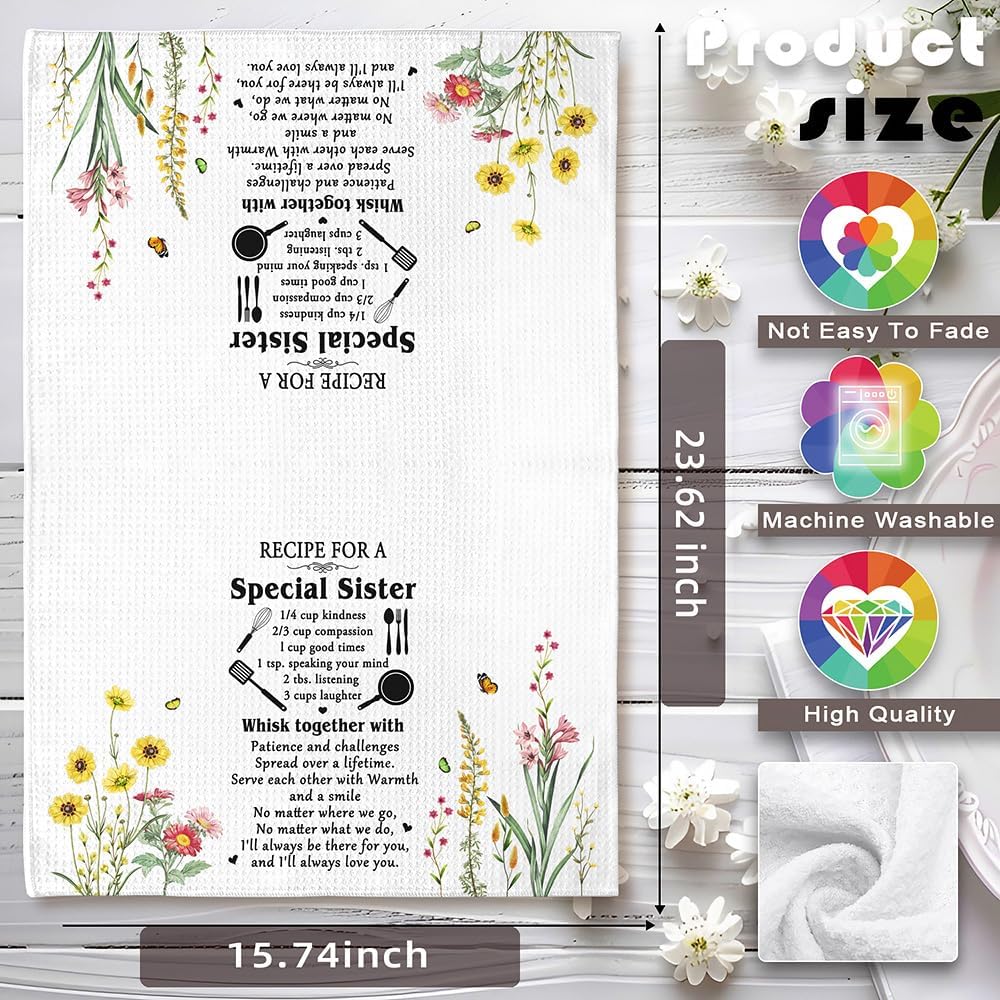Thoughtful Sister Gifts - Heartwarming Kitchen Towel with Family Recipe Design, Decorative Dish Towel for Cooking & Home Decor, Birthday & Appreciation Presents for Special Sisters image 5