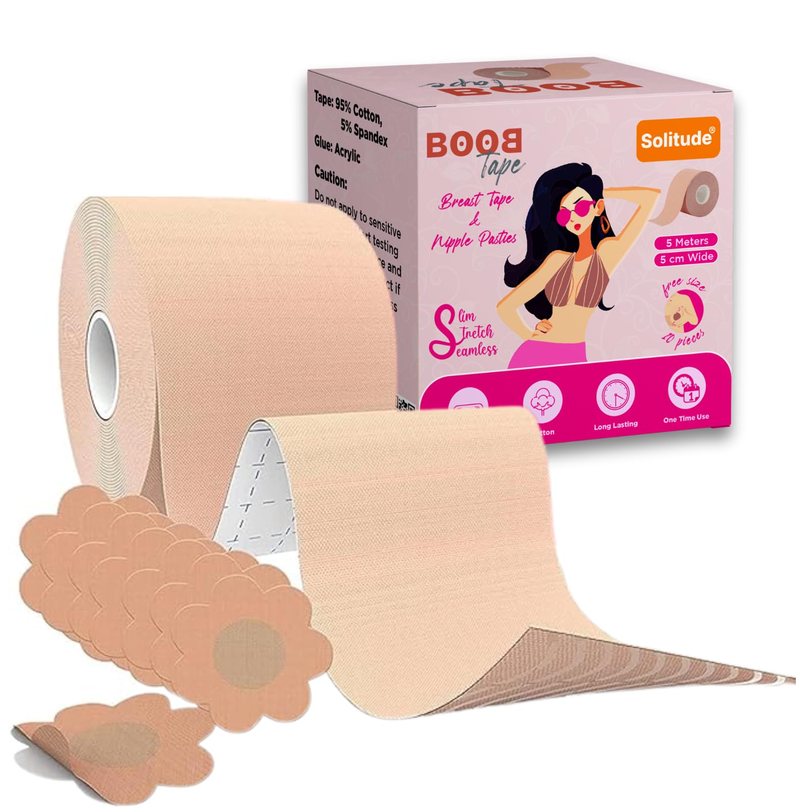 Solitude Breast Shaper & Lifter Boob Tape with 10 Nipple Pasties for Women Push Up & Lifting Breast Tape Breast Lift Bra Tape for Breast Lift Double Sided Sticky Body Tape Brown-image-37