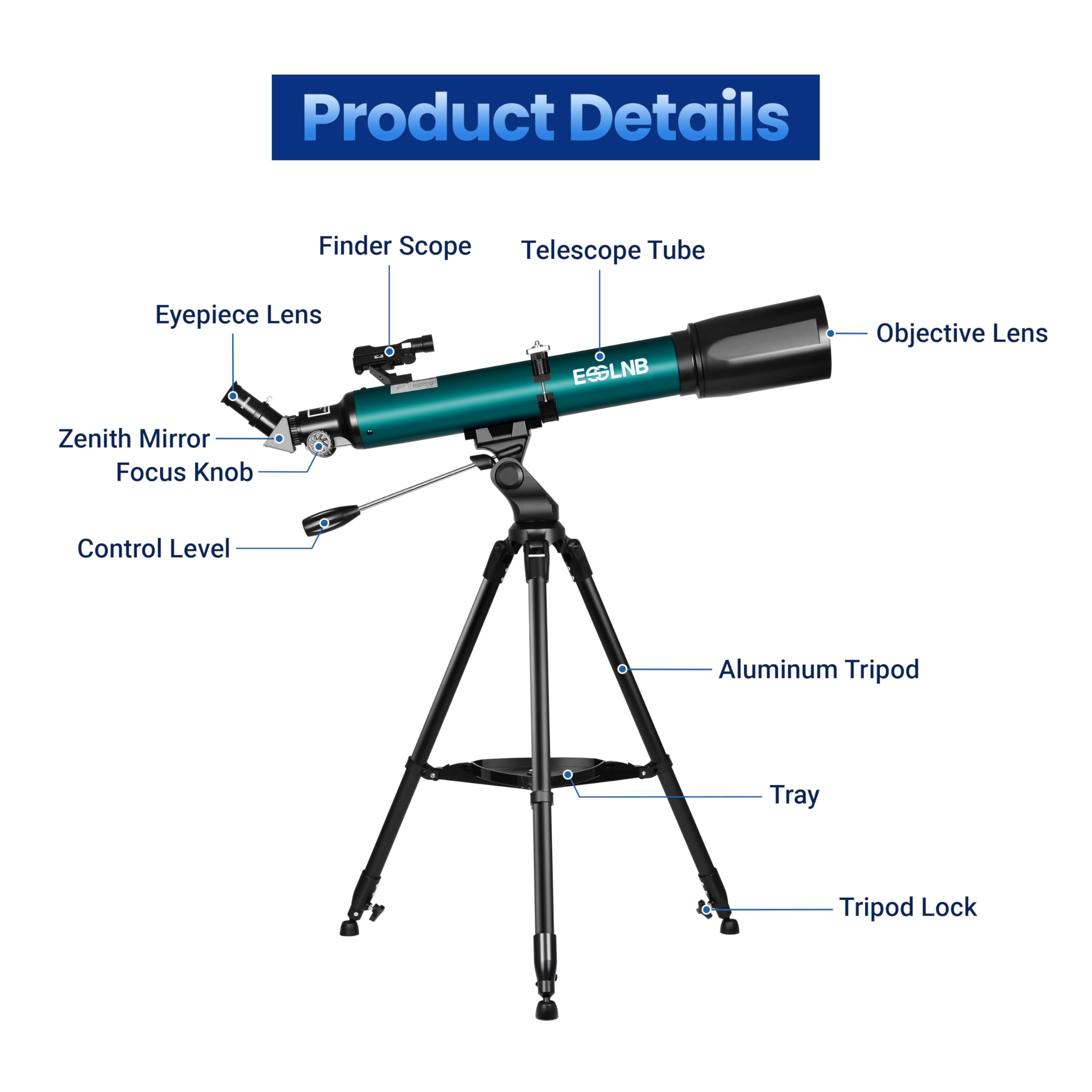 ESSLNB Telescopio 70080 Telescopio per Astronomia per Adulti con APP Stargazing Adattatore per Smartphone, Treppiede Regolabile, Mirino elettronico e Telecomando Wireless (Verde)