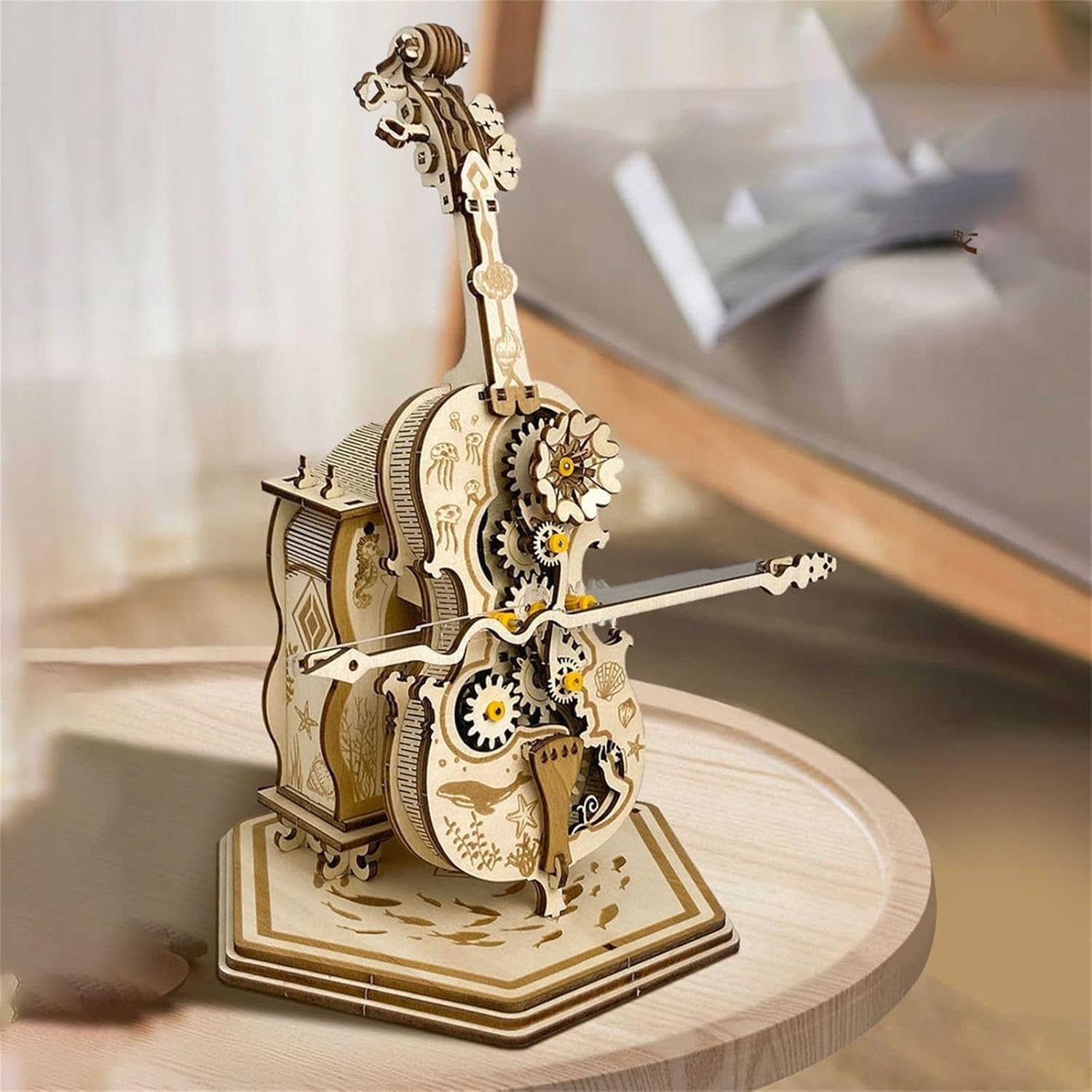 3D-Holzpuzzle for Erwachsene, Cello-Spieluhr-Modellbausätze aus Holz, DIY-Montage, pädagogische Bausätze, for Männer, Frauen, Erwachsene, kreatives Geschenk, 179 Teile.