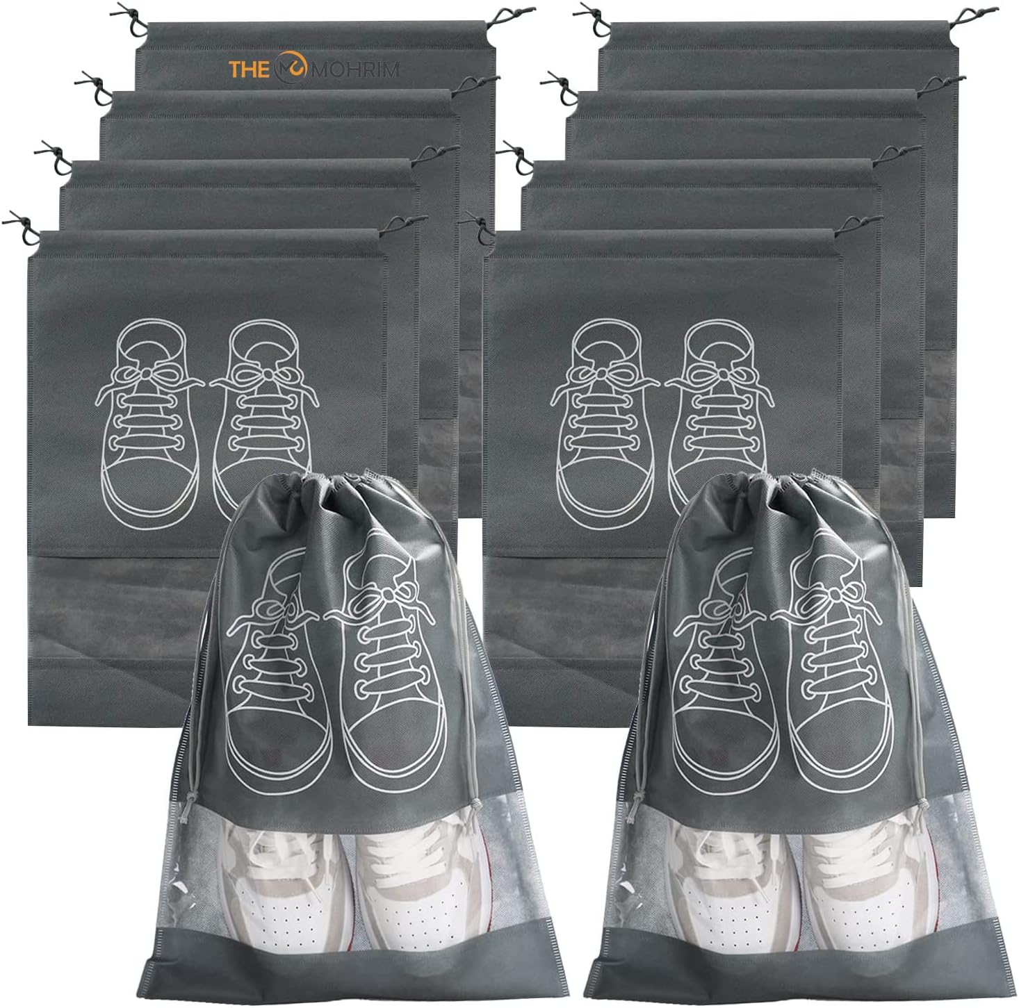 TheMohrimThe Mohrim Travel Shoe Organizer Bags for Boots, High Heel, Drawstring, Transparent Window, Space Saving Storage Bags 6 Pack (Big, Grey)