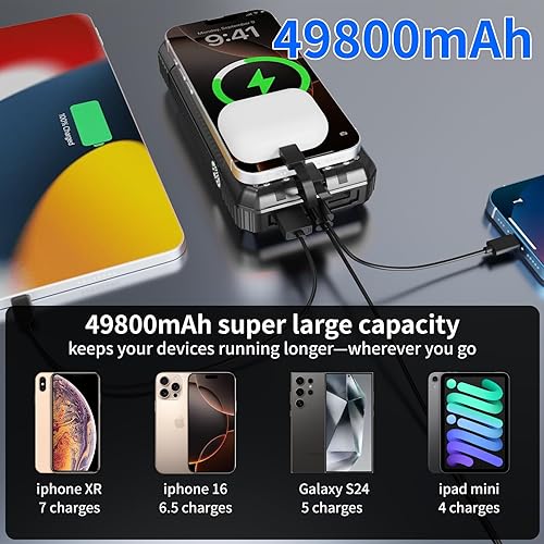 Miniatura 2 de Banco de Energía Cargador Solar 49800mAh, Carga Inalámbrica Portátil para Teléfono con 4 Cables Incorporados Carga Rápida 22.5W, Puerto