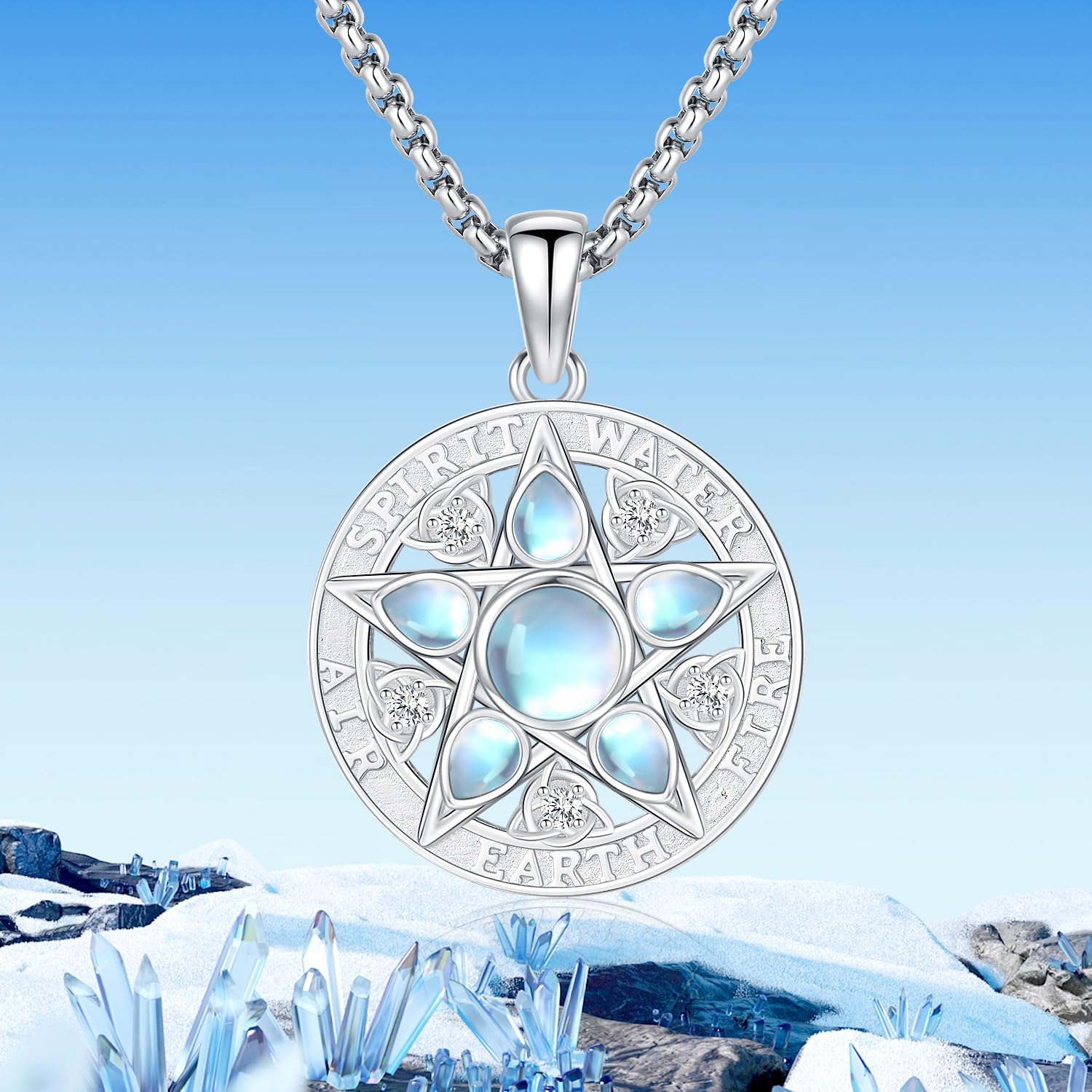 Aniu Collana Argento Sterling 925 Ciondolo Tetragrammaton/Nodo Celtico/Pentagramma/Tripla Luna/Tartaruga Gioielli Amuleto Stregoneria Wicca Regali per Donna Uomo
