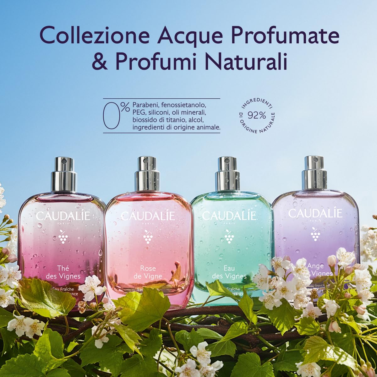 Caudalie Acqua Profumata Thé des Vignes – Fragranza Dolce e Sensuale, Note di Zenzero Neroli e Muschio Bianco, 92% Ingredienti di Origine Naturale, Senza Coloranti, Vegano, 50 mL