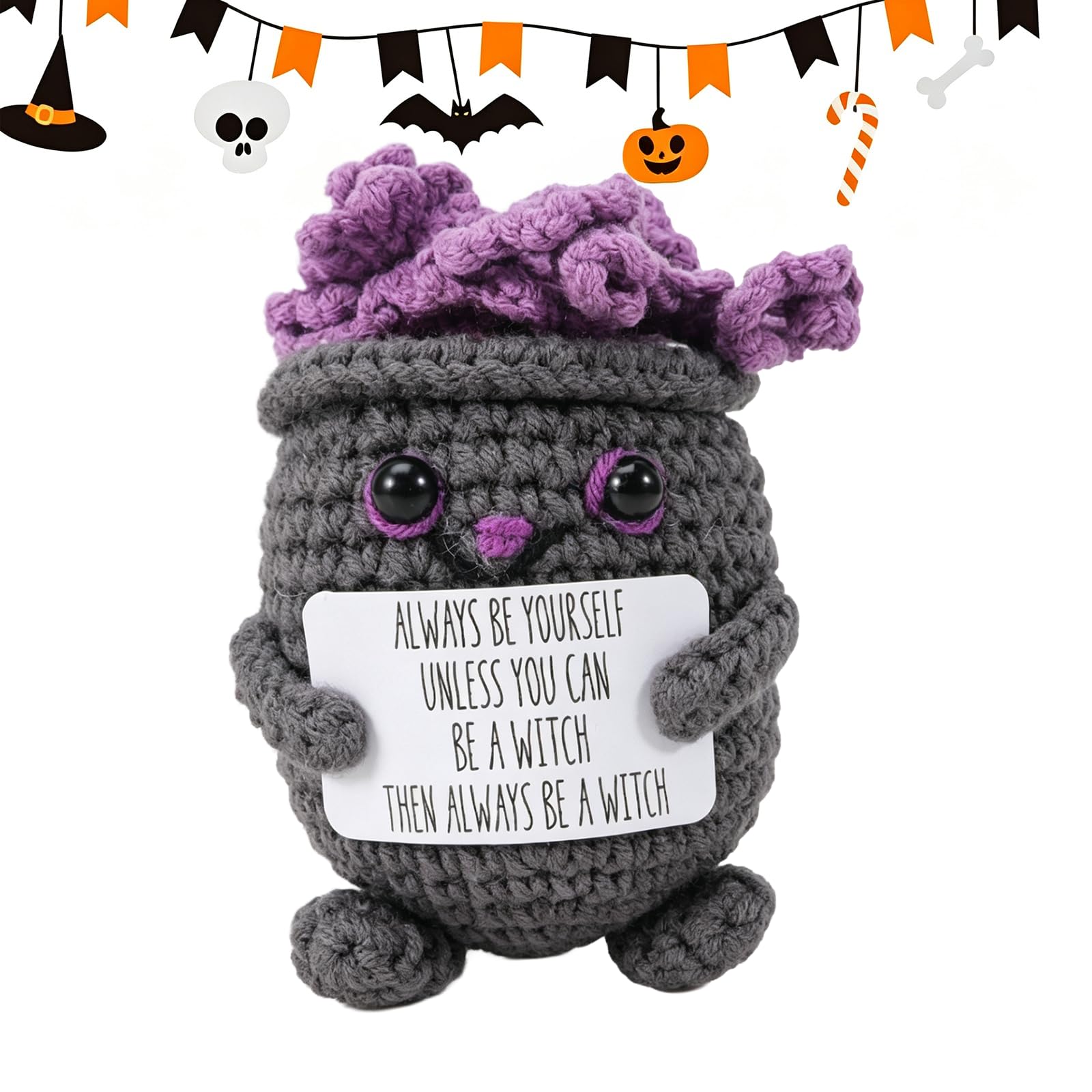 Halloween Witch Cauldron Decoration, Knitted Plush Toys Hand-Crocheted