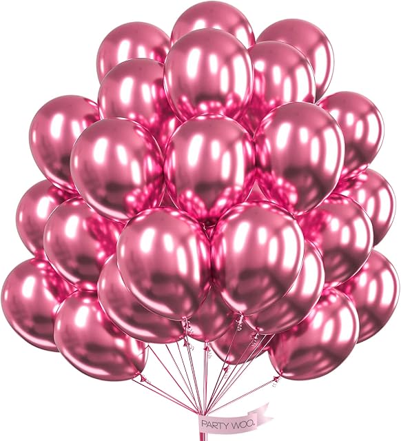 PartyWoo Pink Balloons 25 pcs 12 Inch Pink Metallic Balloons, wedding balloons, Latex Balloons, Party Balloons for kids, Helium Balloons for Pink Baby Shower,Wedding Decorations,Anniversary