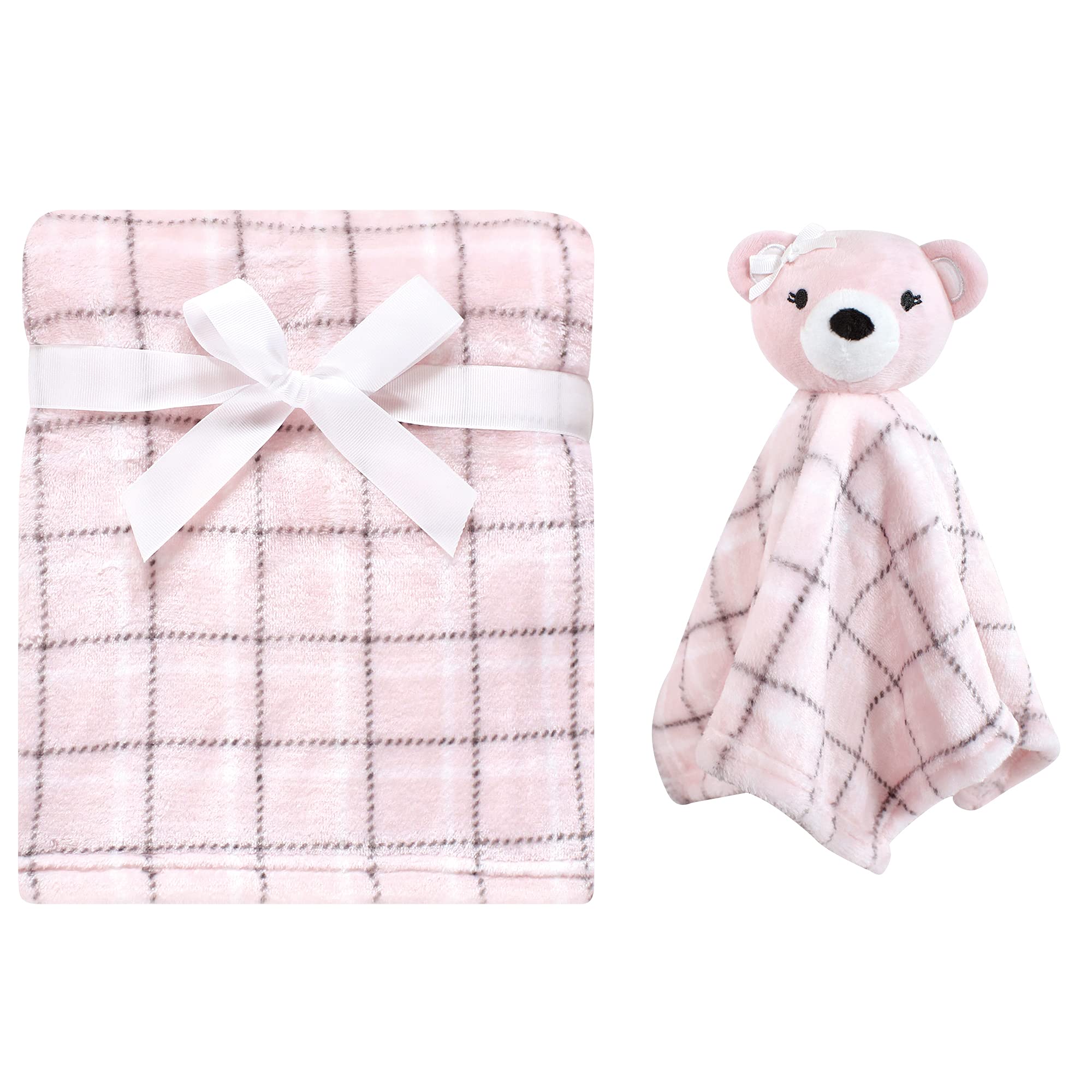 Hudson Baby Unisex Baby Plush Blanket with Security Blanket, Pink Bear, One Size