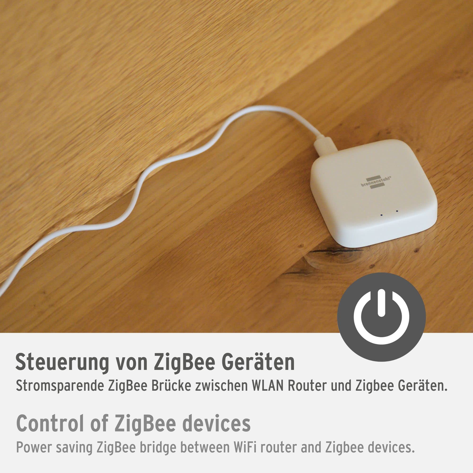 Brennenstuhl Connect Zigbee Gateway GWY CZ 01 (Zigbee Hub para el Control de Dispositivos Zigbee de Brennenstuhl, Control Remoto Mediante App, por Voz con Amazon Alexa o Google Assistant)