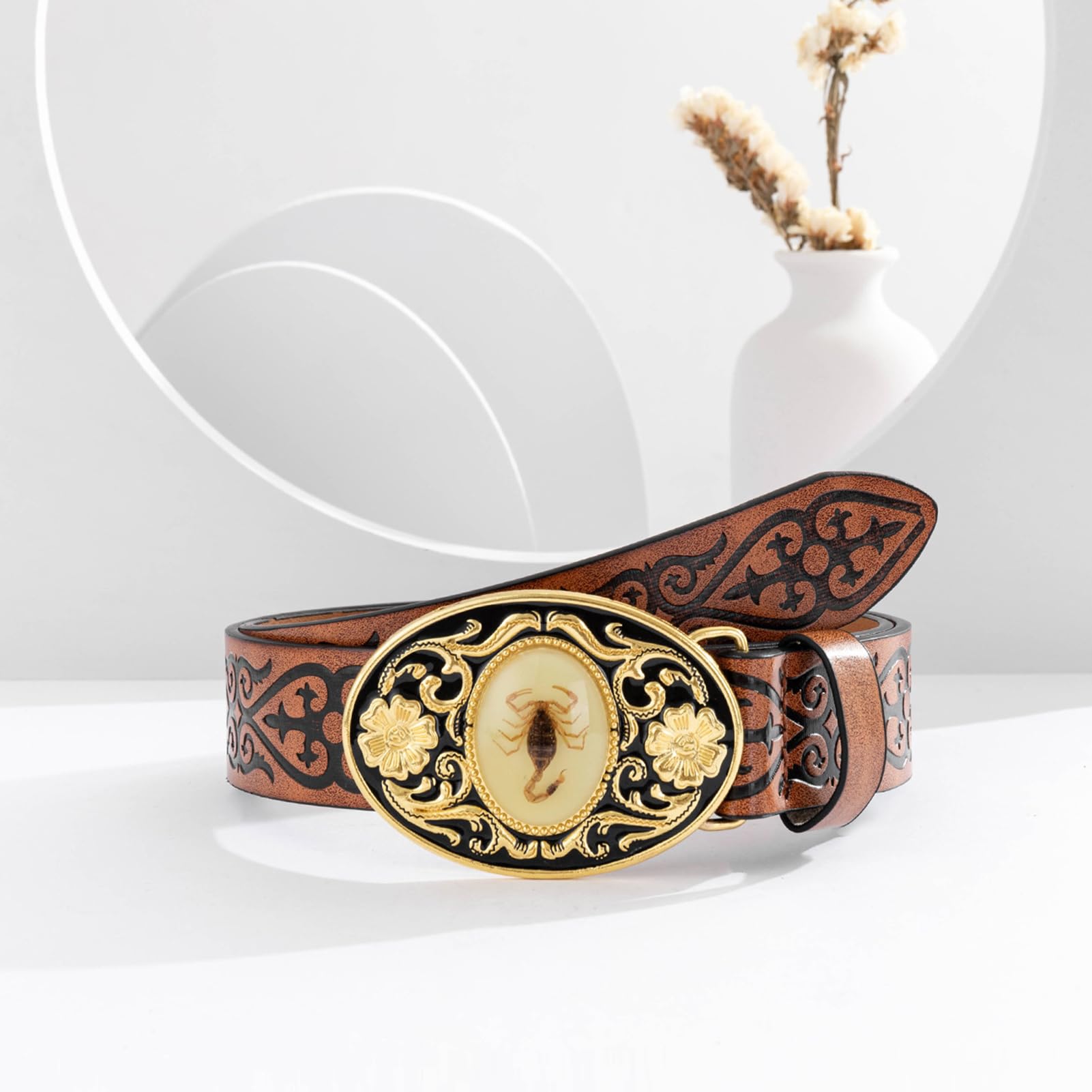 pasek, Paski z klamrą 3D w kształcie skorpiona kamieniem świecącym, ręcznie robione, klasyczne wzory vintage, szerokość 38 mm