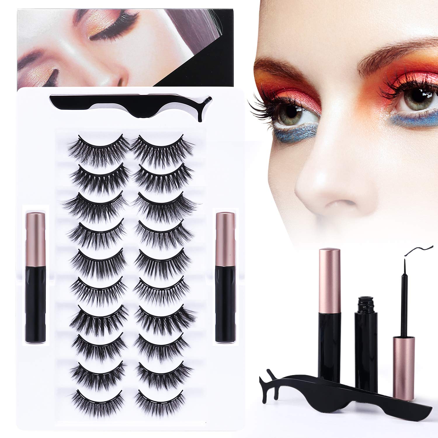AROIC 3/5/10 /20Kinds of 3D 5D Magnetic Eyelash Kit with Different Density, Magnetic Eyelashes with Magnetic Eyeliner and Tweezer, False Eyelashes for Women and Girls Natural Look No Glue Needed