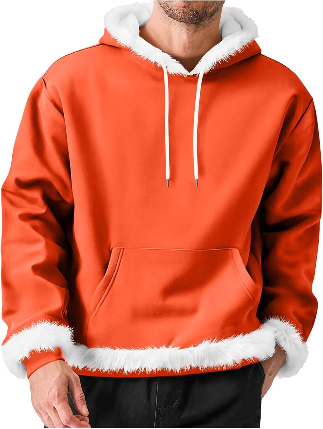 Men's Sherpa Lined Hoodie Faux Fur Pullover Winter Sweatshirt | Plush Sherpa Lining With Faux Fur Trim And Front Pocket For Cold Weather, Holidays, And Relaxed Streetwear