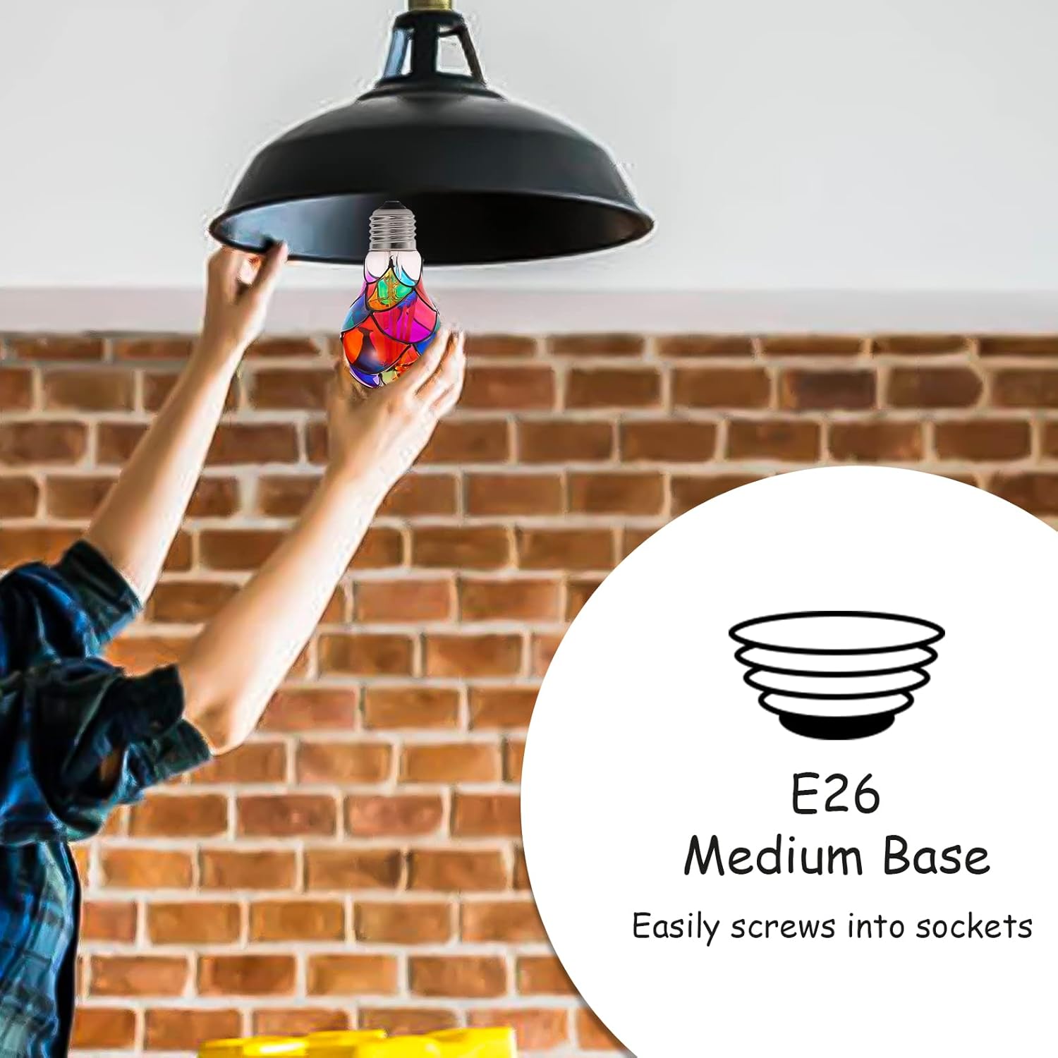 Stained Glass LED Light Bulb, E26 Base 6W A19/A60 LED Colorful Bulb for Party Lighting, Bedside Lamp, Festive Atmosphere, Christmas Halloween Decoration, Non-Dimmable, 2 Pack