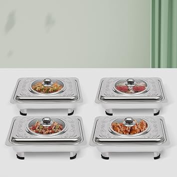 4 Piece Chafing Dish Buffet Set - Stainless Steel Buffet Trays with Lids