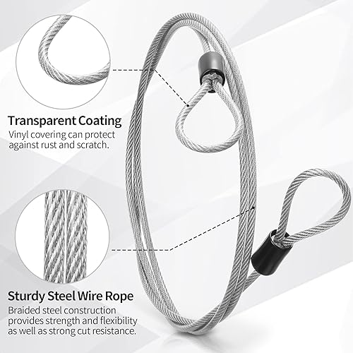 Miniatura 2 de Paquete de 12 cables de seguridad para equipaje con bucles de 4 pies y 0.118 in recubierto de acero trenzado para bicicleta, cable de doble bucle
