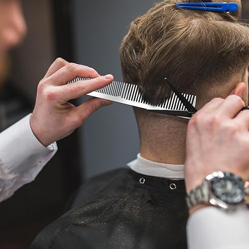 Miniatura 6 de Juego de peines de metal, 2 piezas de peine de peluquería de acero inoxidable, peine profesional de corte de cabello, peine de mezcla superior