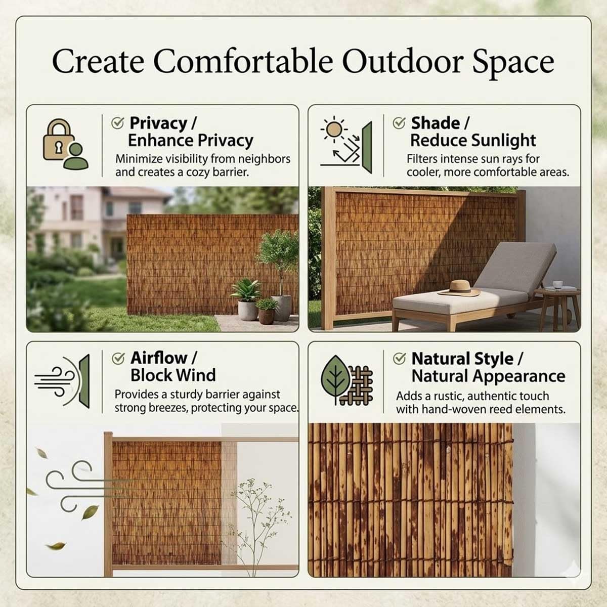 Valla Cañizo Natural, Exterior Ocultacion Terraza Ligero Transpirable Pantalla Privacidad Balcon Alternativa Bambu Jardin Separador Decoracion Rollo Cortaviento(Marrón,H90xL550cm)
