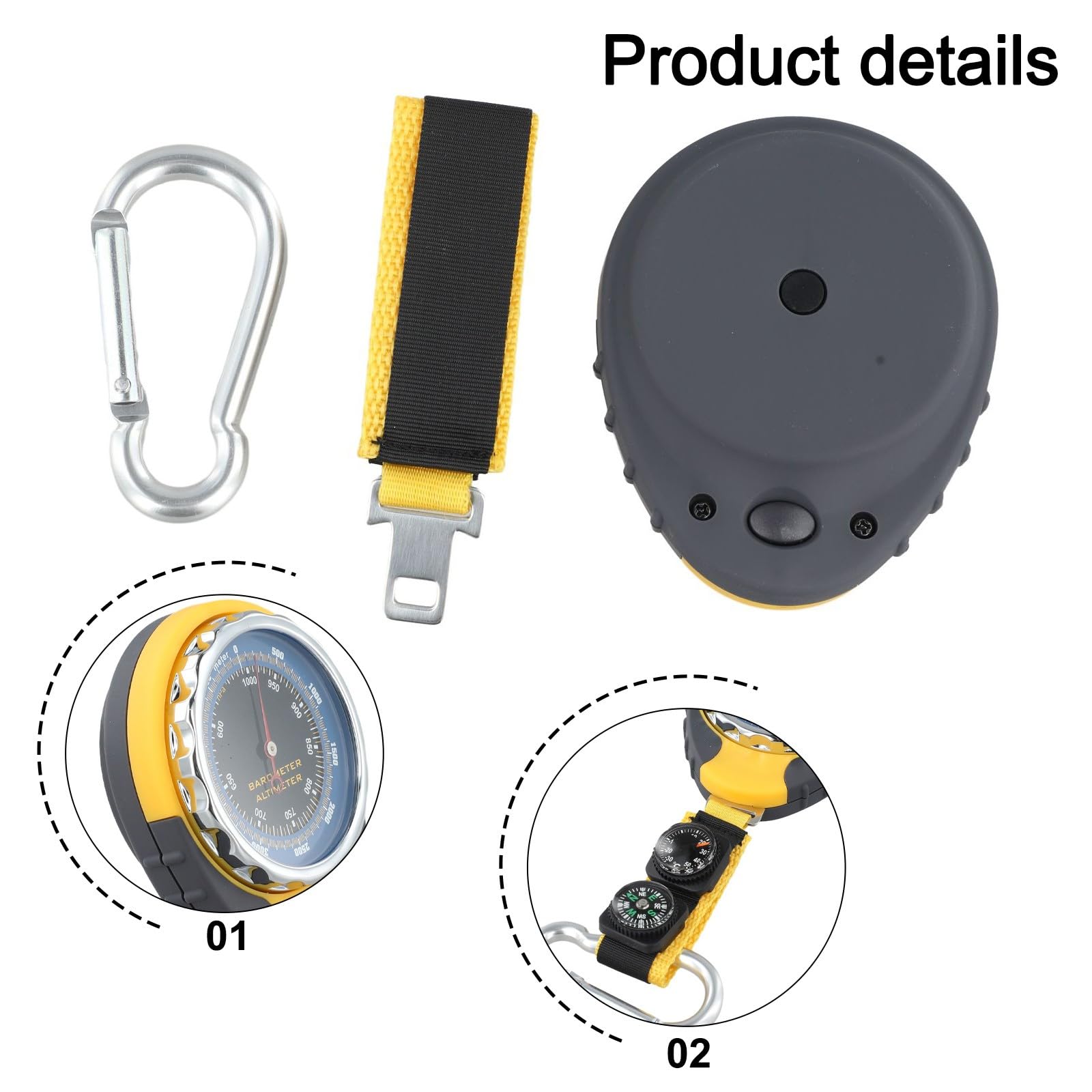 Whychstore Altimetro, barometro e termometro, per esterni, 4 in 1, durevole, strumento di navigazione per escursioni in ABS per meteo e terreno