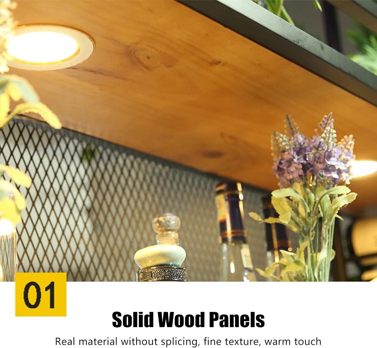 Vintage Hanging Wine Rack with Lights Metal Ceiling Bottle Holder for Wine Storage and Display Stemware Glass Shelf Under Cabinet or Kitchen Bar