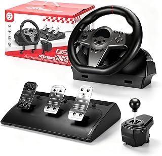 Volante PC Gamer, Simulador de Carreras Manejo con Palanca y Pedales | Volante de Carreras y Pedales, Compatible con X-box Series X|S, X-box One, PS-3, PS-4(Negro)