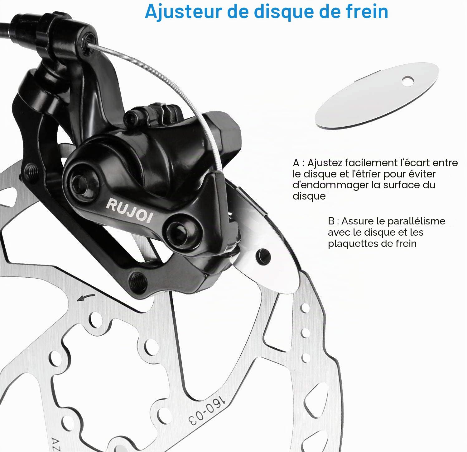 Kit de frein à disque de vélo, ensemble de frein à disque hydraulique avec étrier de pression d'huile en aluminium et levier de frein de vélo en alliage d'aluminium, 2 rotors de 140 mm/160 mm/180 mm
