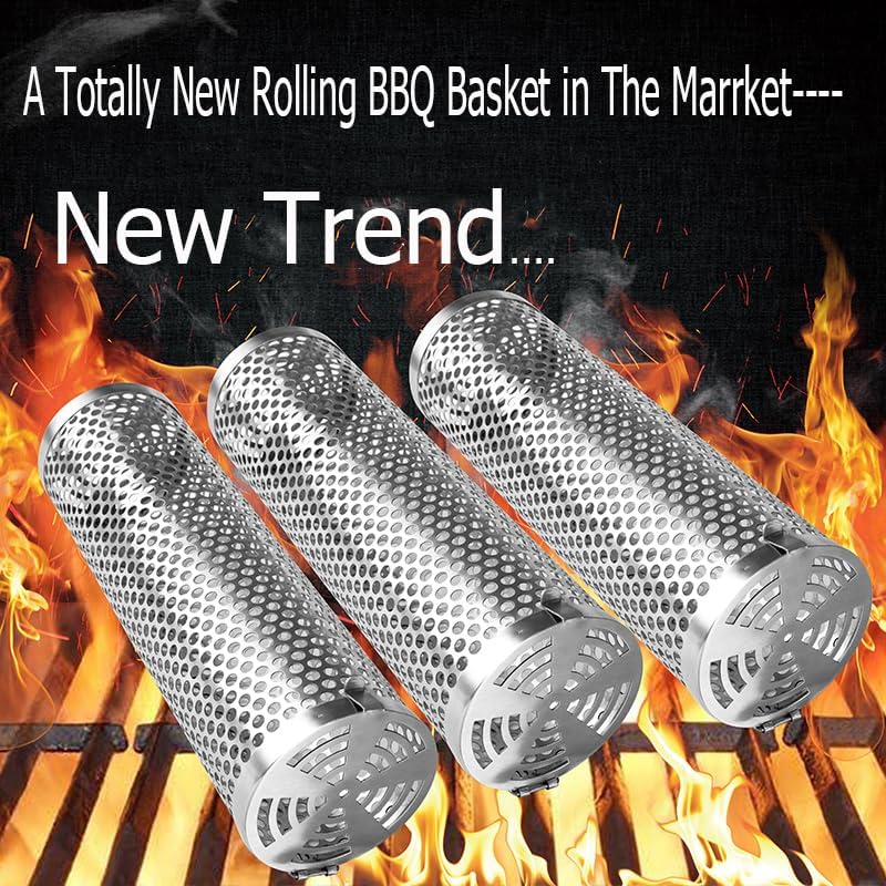 Miniatura 2 de Cesta rodante para parrilla, alta definición, parrilla para barbacoa al aire libre, perfecta para equipos de cocina de fogatas y carne, verduras,