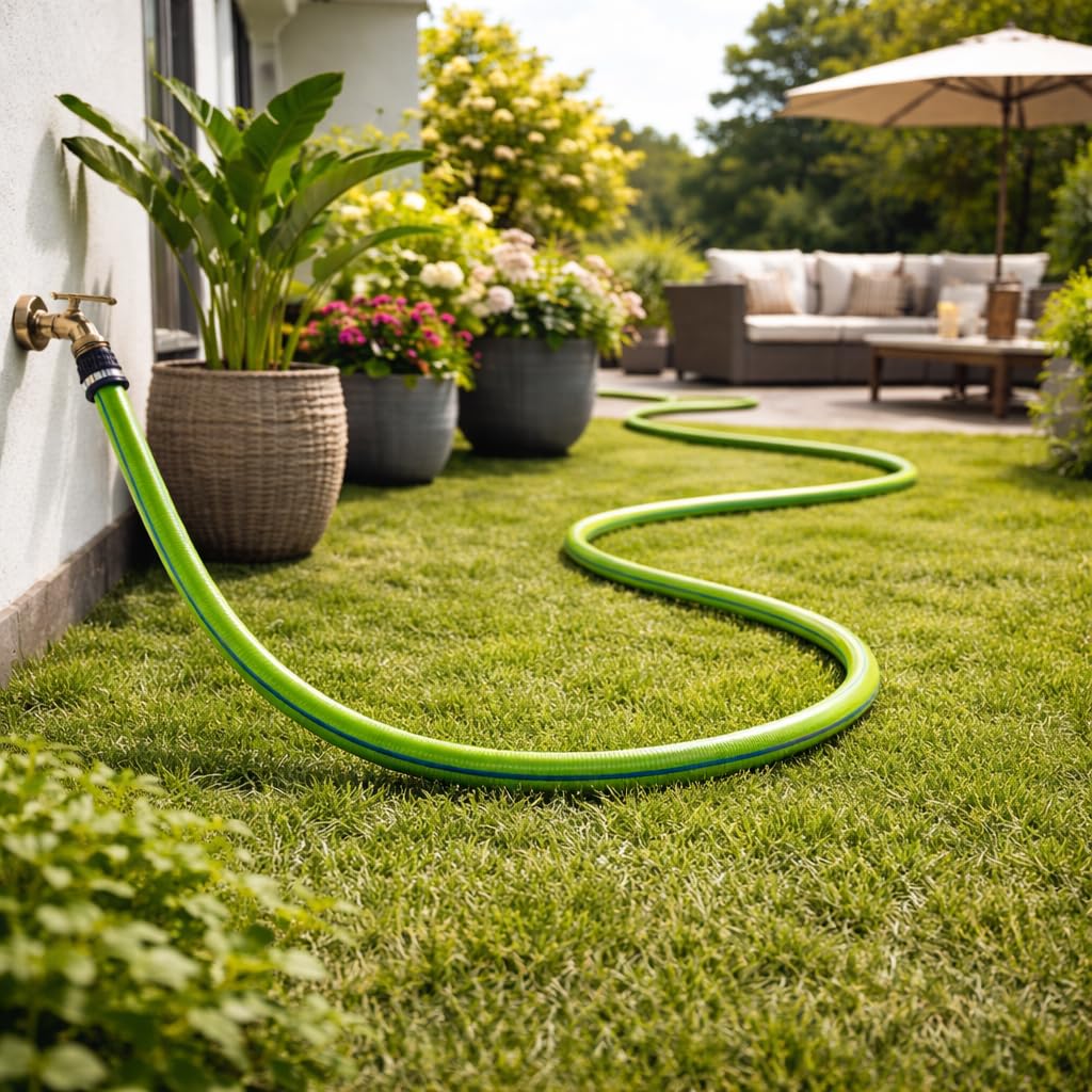 ValOak Superflex Universal Tubo Irrigazione Giardino 5/8" | PVC Atossico 5 Strati 12 Fili Antitorsione 24 Bar | Made in Italy (50 mt)