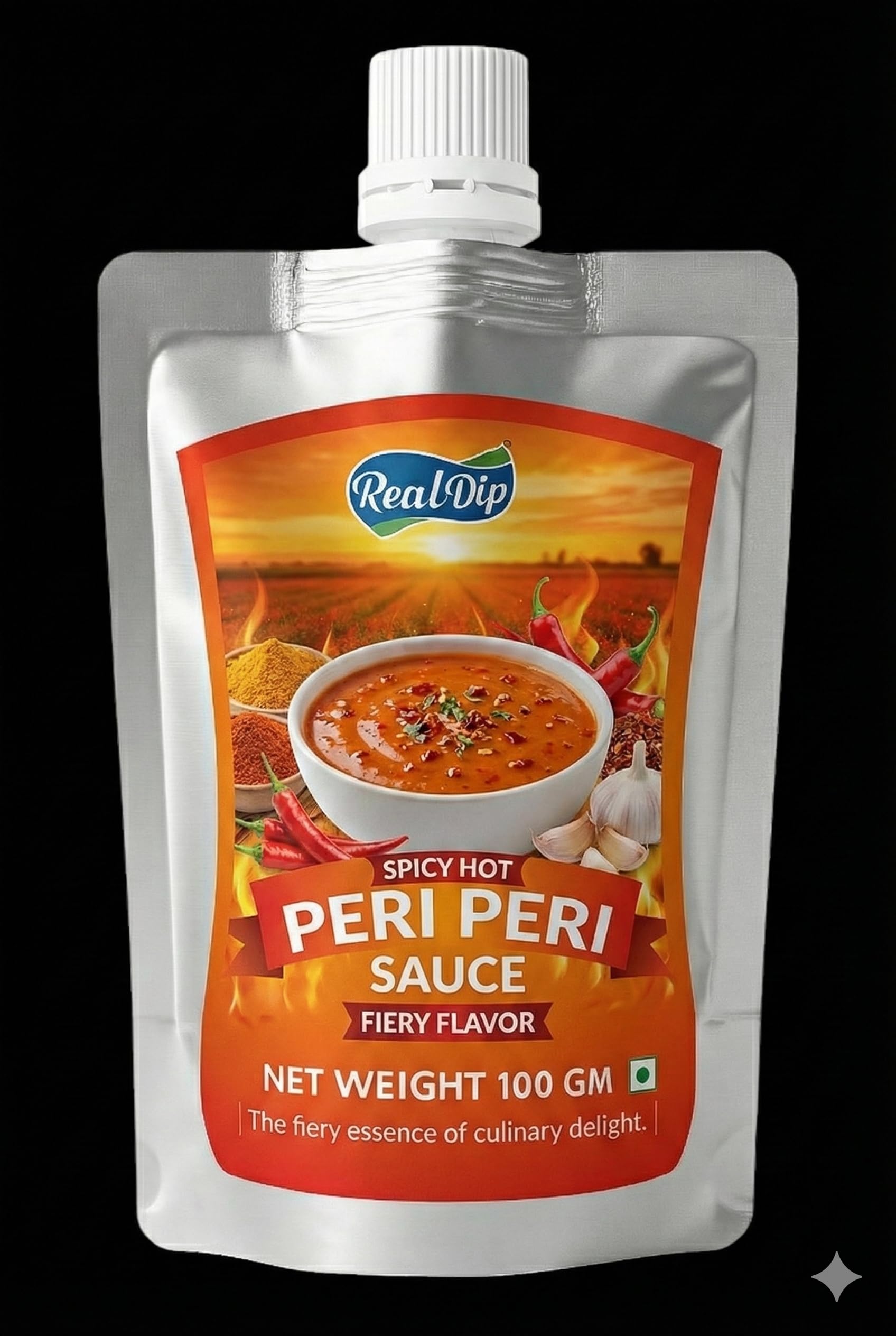 realdip spicy hot peri peri sauce, fiery flavor, 100g, culinary delight