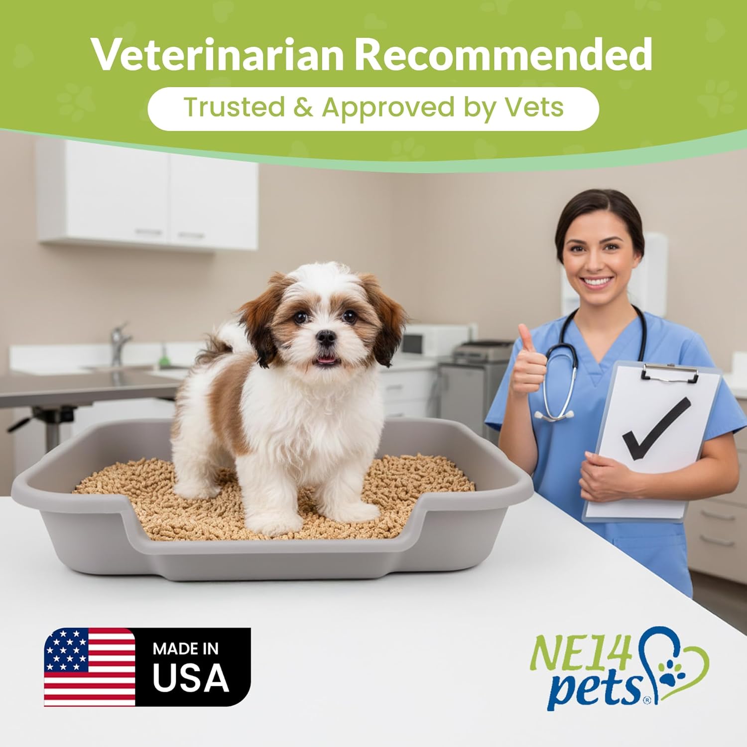 PuppyGoHere Dog Litter Box, Large Size, Misty Gray with Square Pet Scoop, Durable & Pet Safe Puppy Pan, Comfortable for Dogs, Great for Dogs up to 20 lbs - Includes 2 Puppy Pan & 1 Square Scoop