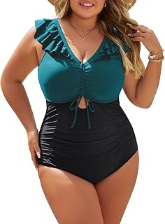Womens Plus Size Swimsuit One Piece Tummy Control Bathing Suit Ruffle Modest Swimwear