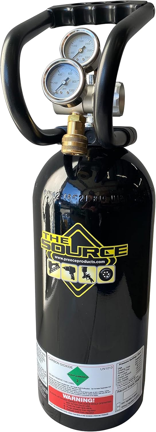 10 lb Co2 Carbon Dioxide Cylinder, High Flow 250 PSI Co2 Regulator, Protective Handle, Vehicle Cylinder Mount Bracket, 300PSI Tire Inflator and Hose, Digital Inflating Off Road Tire System