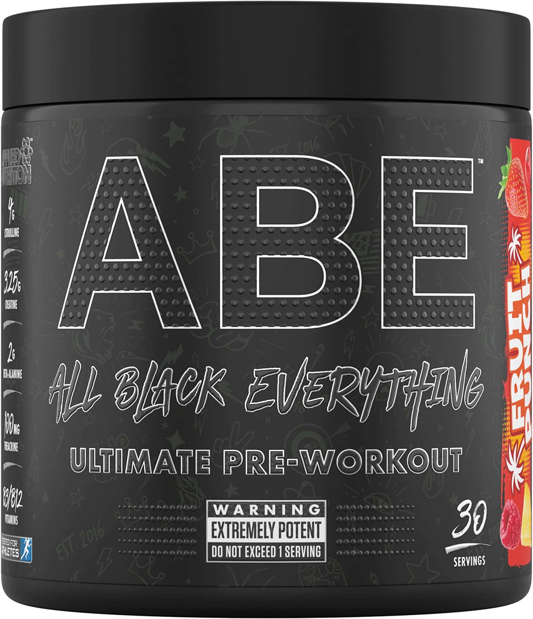 ABE All Black Everything Pre Workout Powder Energy, Physical Performance with Citrulline, Creatine, Beta Alanine, Caffeine, VIT B Complex (30 Servings, Fruit Punch)