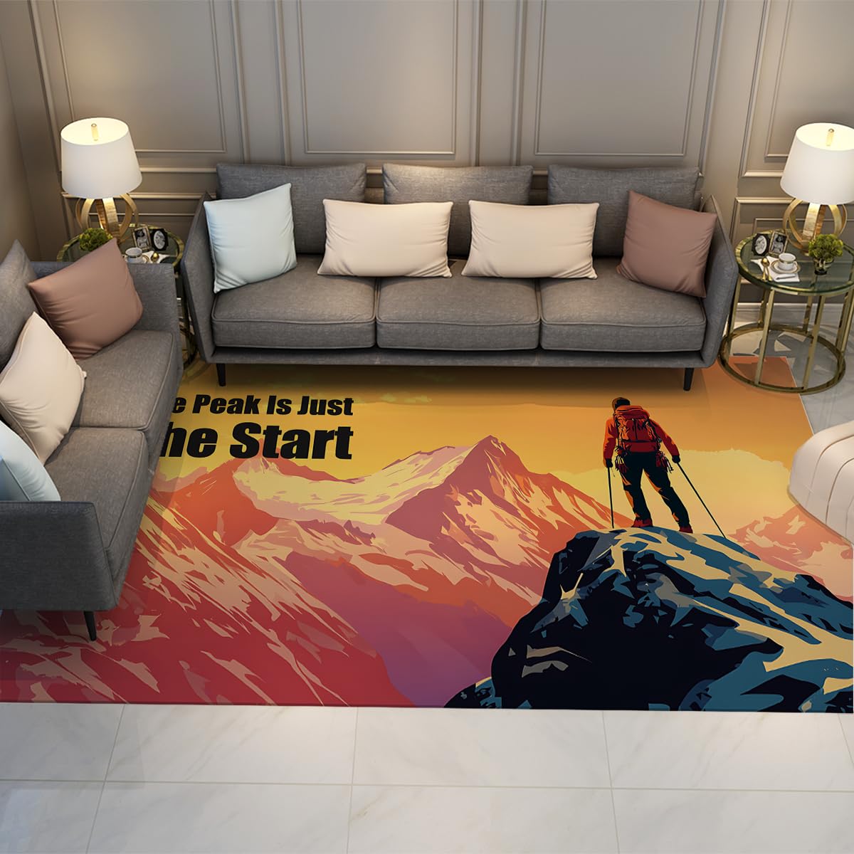 Dywaniki w stylu przygodowym 160 x 200 cm, motywacyjny wspinacz górski, okrągły dywan do salonu, biura, zmywalny, cienka mata pod drzwi wejściowe