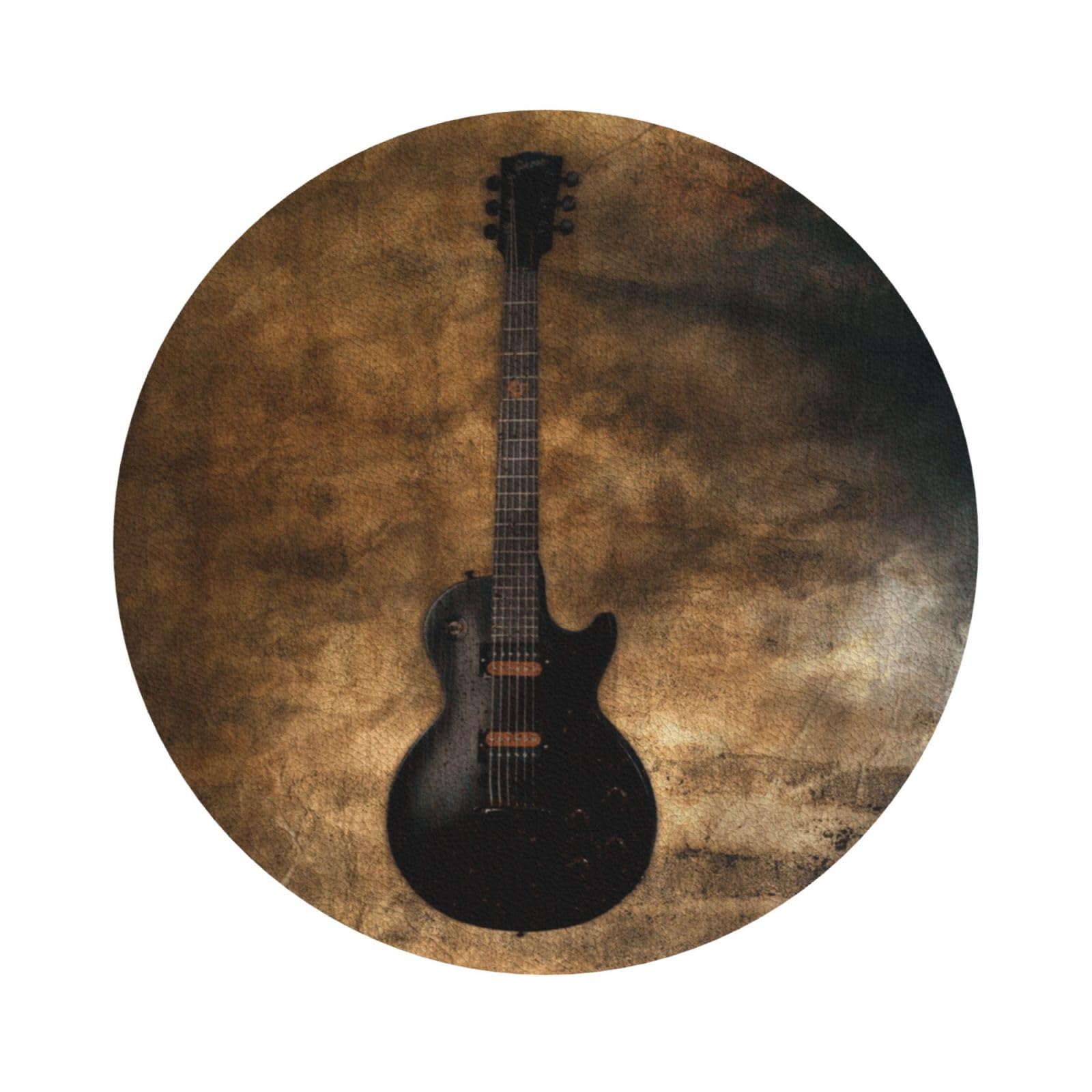 Musical Guitar PU Leather Coasters Set of 6 Round Drink Coasters