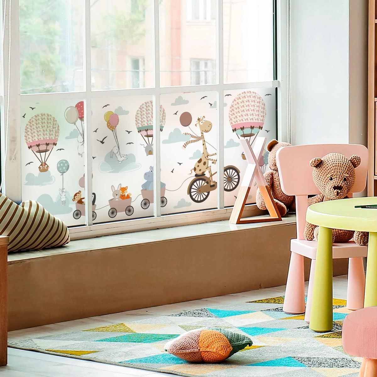 Opaque Window Film Animals and Montgolfière in The Clouds - Window & Shower Door Sticker - 40 x 100 cm