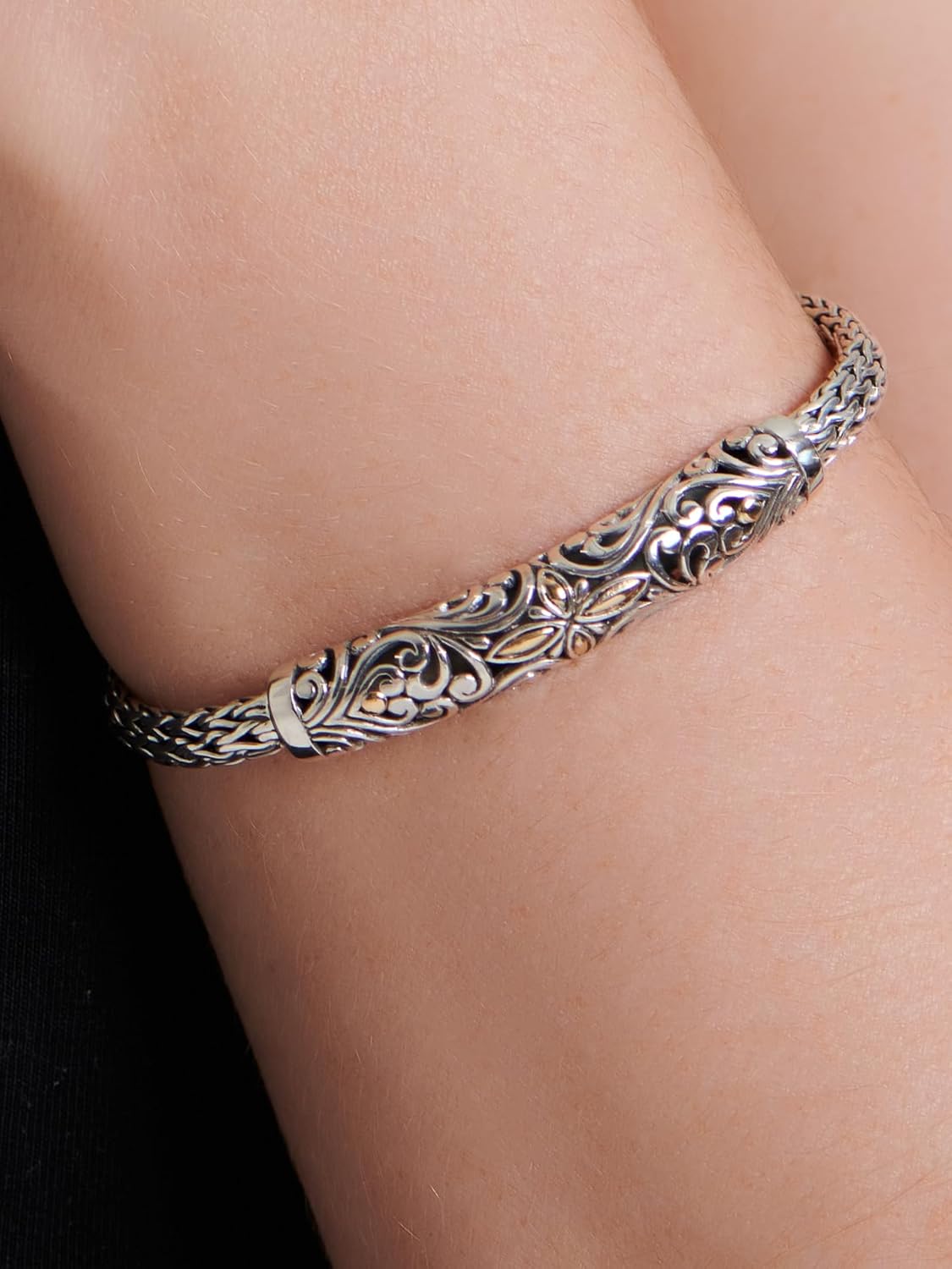 DEVATA Sterling Silver 925 Bali with Dragon Bone Tulang Naga/Borobudur/Wheat Paddy Chain Bracelet - Image 2