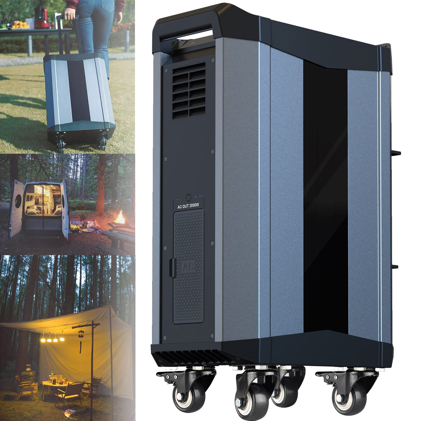 BONAD Generador Solar Portátil,2000W LiFePO4 Estación de Energía,Batería de Respaldo con 3 2000W CA Salidas (4000W Pico),Pantalla LCD,3×DC5V/3A,para Viajes al Aire Libre