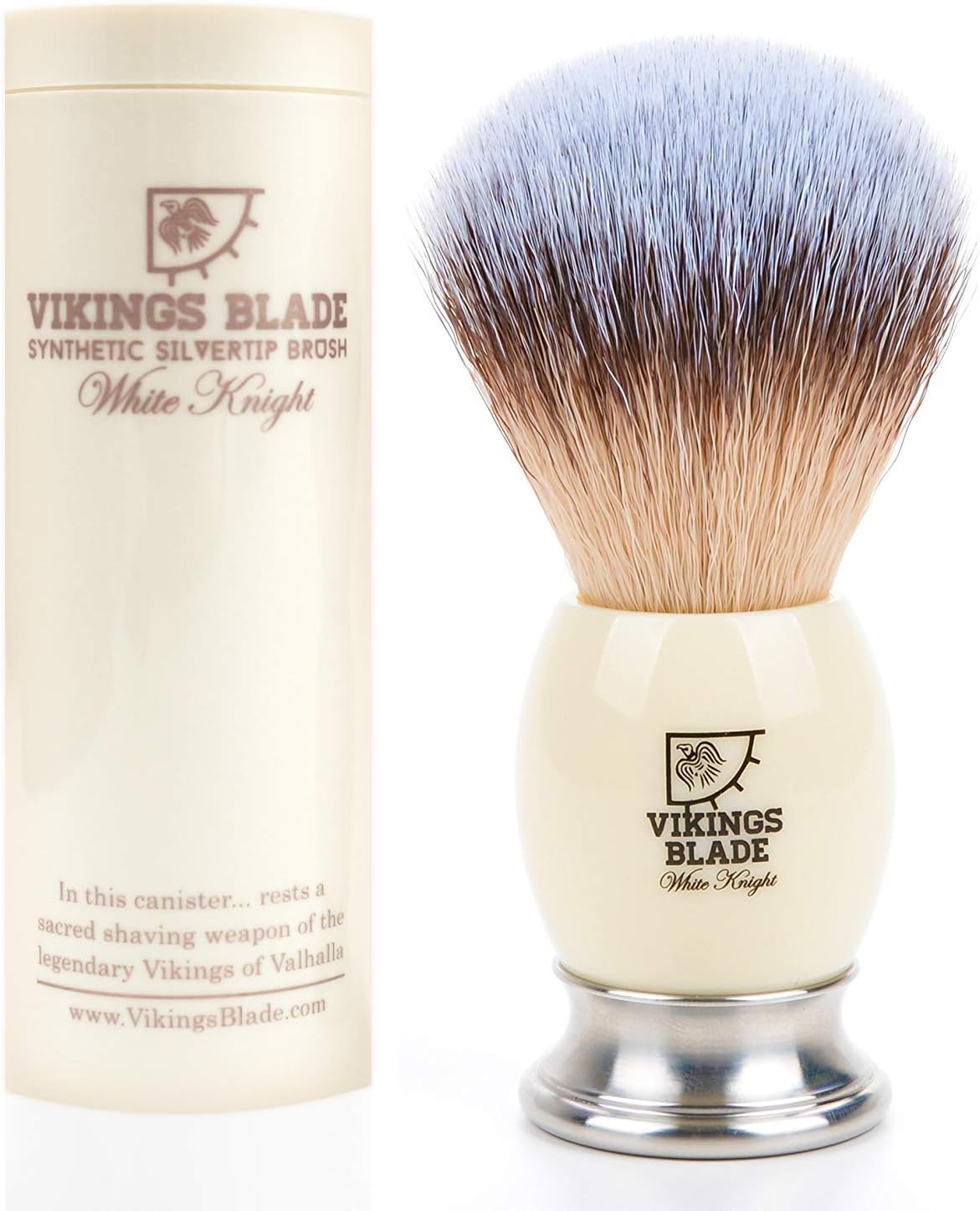 VIKINGS BLADE Luxury Synthetic Silvertip Brush, Heavy Swedish Alloy Base + Faux Ivory Tusk Acrylic, White Knight