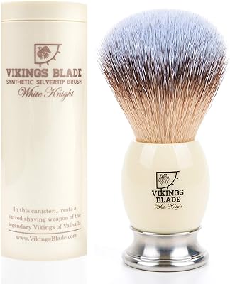 Luxury Shaving Brush for Men by VIKINGS BLADE, Ultra Heavy Acrylic & 316L Steel Handle, Super Strong Knot Backbone, Minimal Shedding, Fast Lather, Extremely Smooth & Plush on Skin (White Knight)